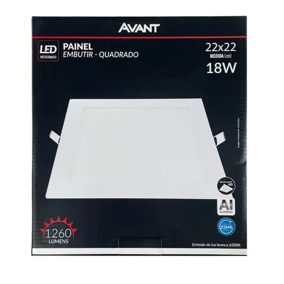 Painel Led Embutir Quadrado 18w Bivolt Avant Branco Frio