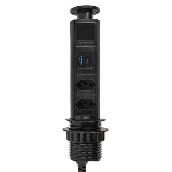 Torre Tomada Embutir Totem 2 Tomada Eletrica 10A 2 USB Mesa Móvel Bancada