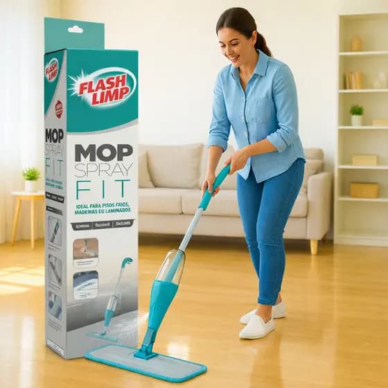 Mop Spray Fit Microfibra Verde Reservatório 365ml Flash Limp Rodo