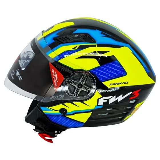 Capacete Aberto Fw3 X Open Up Fox Amarelo Com Azul C/ Oculos
