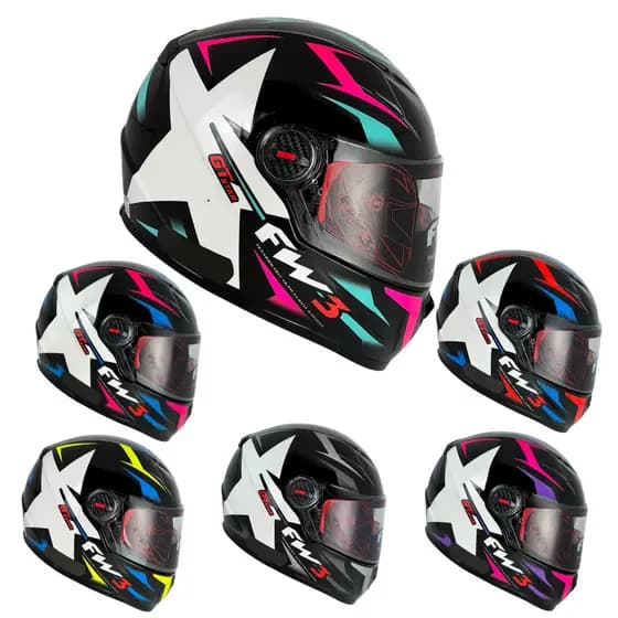 Capacete Lançamento FW3 GTX STAR Integral Fechado Viseira Cristal Óculos Escuros Interno Proteção UV Cores Brilho