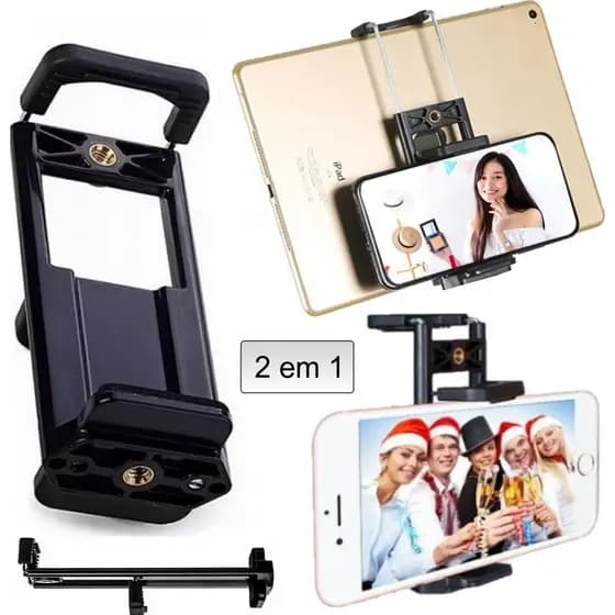 Suporte Apoio Para Tablet Ipad Celular Grande Ajustável 2x1 Universal Cabeça Pedestal Bastão Padrão 1/4