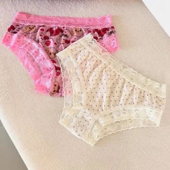 10 Calcinhas de Rendinha Menina Moça Infantil Malha Fria Estampada
