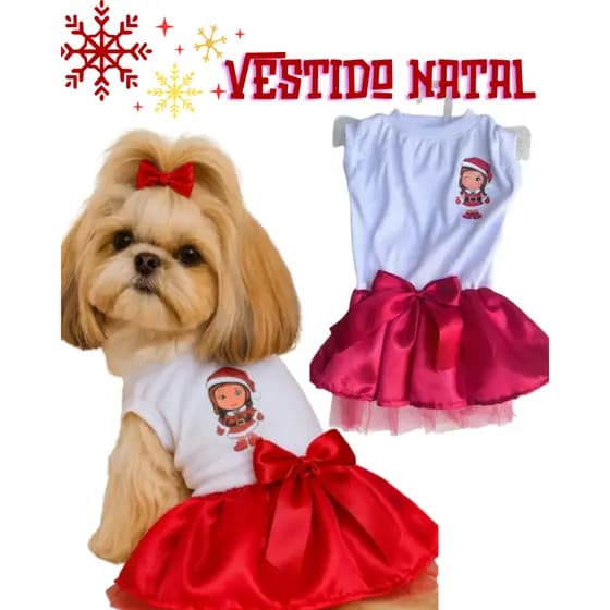 🐾🐾Vestido Natalino Pet de Cetim com Algodão Estampado🐾🐾