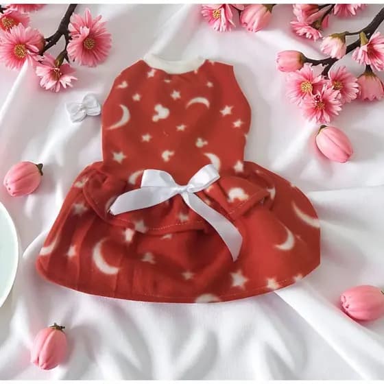 Vestido Roupinha Inverno De Soft E Par De Laçinho Para Cachorro Pet