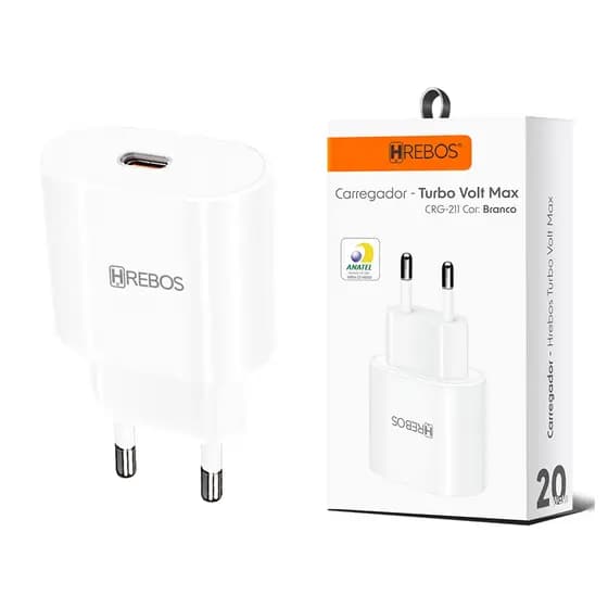 Fonte Carregador PD 20w USB-C Turbo Power Hrebos CRG-211 Compatível iPhone X XS XR 11 12 13 14 15 16 Pro Max