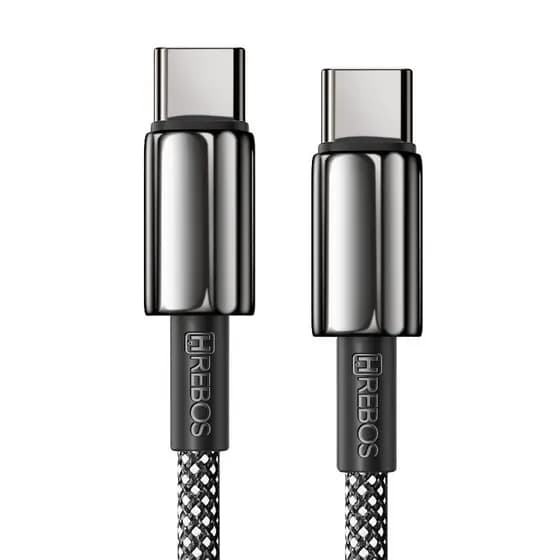Cabo Hrebos CB-358c Dual USB Tipo-C Reforçado, 3.1A, 2 Metros, Tecido Trançado para iPhone