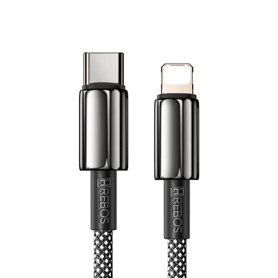 Cabo Hrebos CB-357i 27W USB Tipo-C para Lightning Reforçado, 3.1A, 1 Metro, Tecido Trançado para iPhone