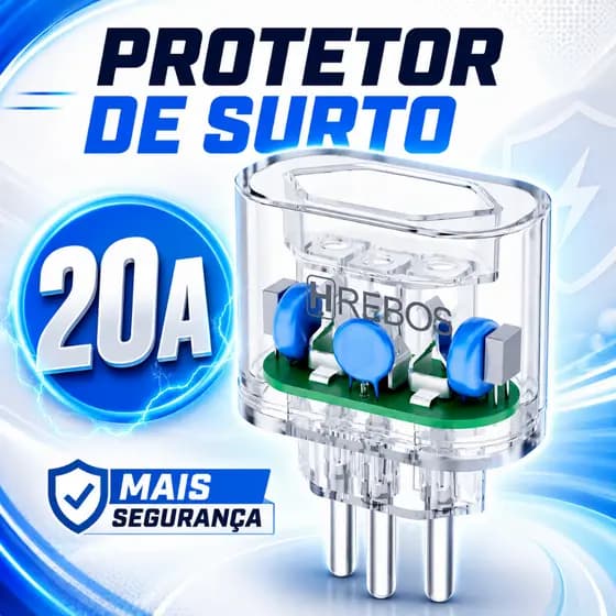 Protetor Contra Surtos 3 Pinos Bivolt 3600W Filtro Linha Compacto Transparente Proteção Eletrônica
