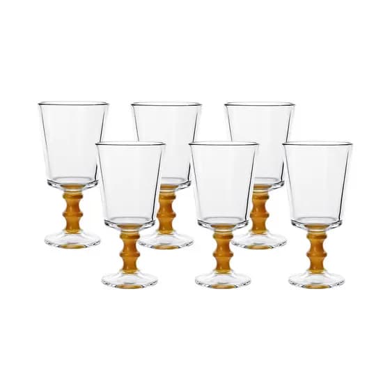 Jogo 6 Taças Bamboo Em Vidro para Vinho e Água 320ml