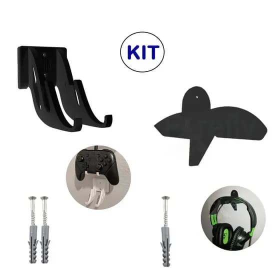 Kit Suporte Para Controle Nintendo Switch Pro E Suporte Headphone De Parede Resistente