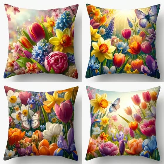 Kit c/ 4 Capas Almofada 45x45 Flores Floral Decorativa Estampa Moderna Sala Estampa Luxo Zíper Invisível Casa Moderna