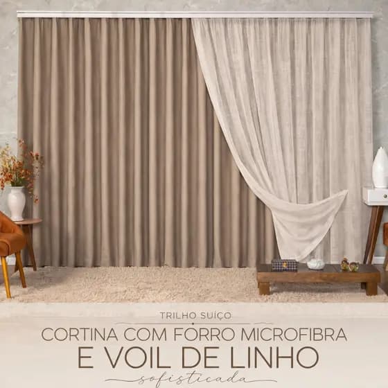 Cortina Trilho Suíço 5,00x2,80 Semi Blackout Tecido Alto Padrão Trilho Suíço Simples
