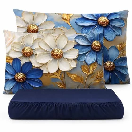 Kit Jogo de Cama Estampado 3D Almofadas Decorativas Zíper Tecído Micropercal Lençol Solteiro Queen