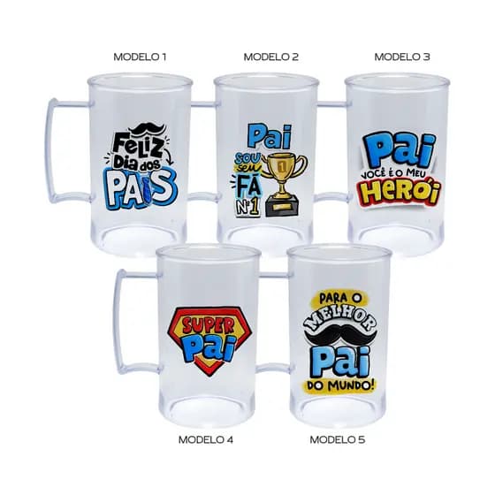 Kit 10 Canecas Dia dos Pais Acrílico 300ml