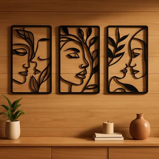 Quadros MDF Corte a Laser – Linha Contínua Abstrata – Decoração Premium