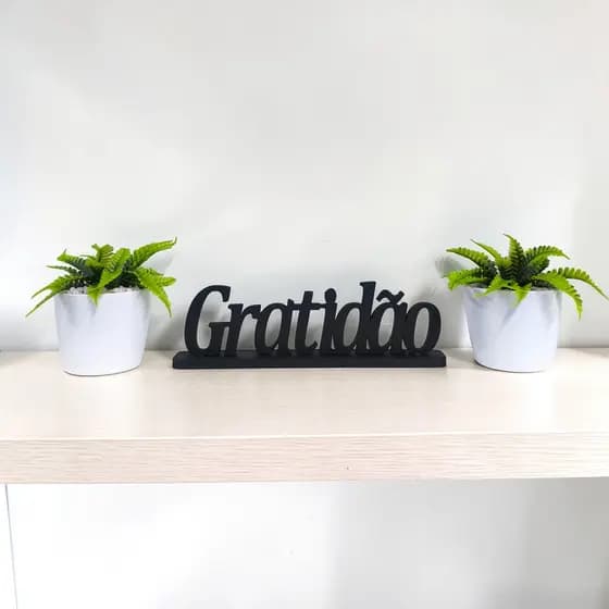 Kit 02 Vasinhos Vinil com Plantinhas Artificiais + Letreiro Fé Gratidão – Decoração Casa
