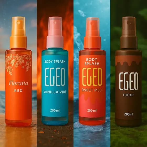Body Splash Egeo Fragrancias refrescantes Vanilla Vibe e Egeo Melancia + Floratta Red (60 ml cada)