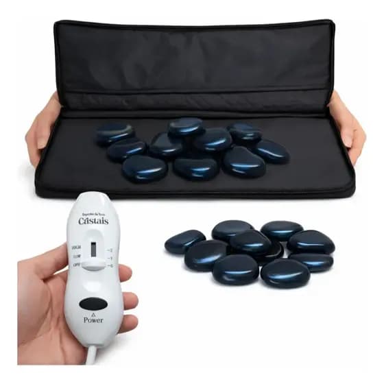 Kit 12 Pedras Quentes Vulcânicas Massagem + Bolsa Aquecedora Térmica 127v ou 220v