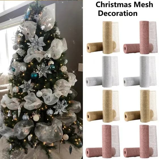 26cm DIY Árvore De Natal Glitter Malha Decorações De Fita De Seda Para Suprimentos Domésticos