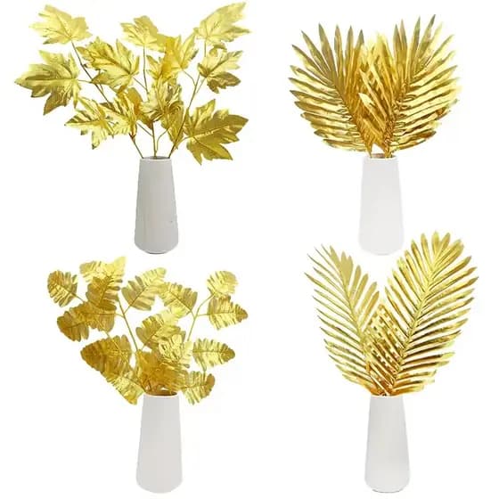 5/10 Pçs Folhas De Palmeira De Ouro Artificial Para Decoração De Mesa De Casa Casamento Selva Festa De Aniversário