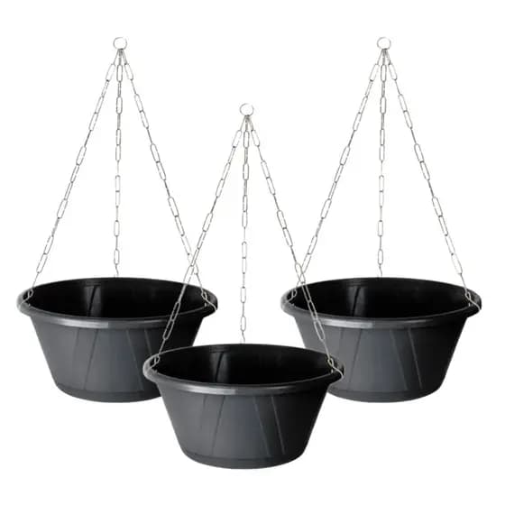 Kit 3 Vaso Cuia Nobre 03 Grande 7L Resistente Planta Pendente + Prato Acoplado Corrente Metal 64cm
