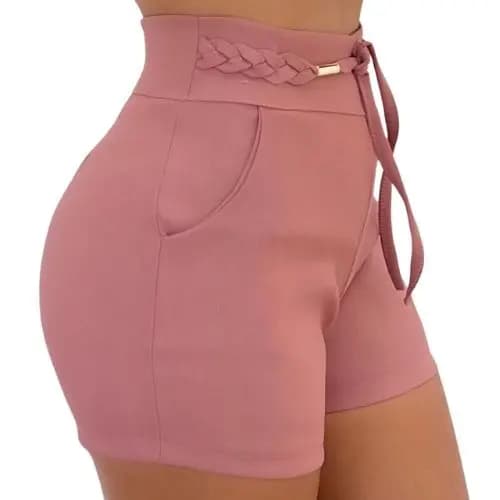 Short Feminino Com Bolso Bengaline Laço Shortinho Tendência Verão