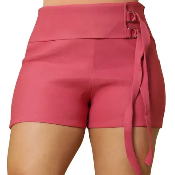 Short Estiloso com Cinto Duplo Alfaiataria Feminina Look Casual Elegante