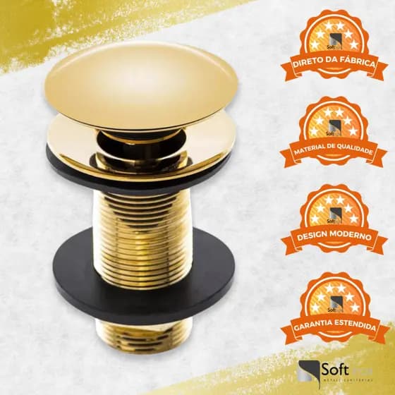 Válvula Ralo Pia Click Inox Para Cuba Banheiro Lavatório 7/8 Luxo 3cm Dourada Cromada Preta Rose