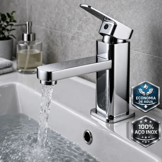 Torneira Para Pia de Banheiro Monocomando Torneira Bica Baixa Aço Inox Metal Água Quente e Fria