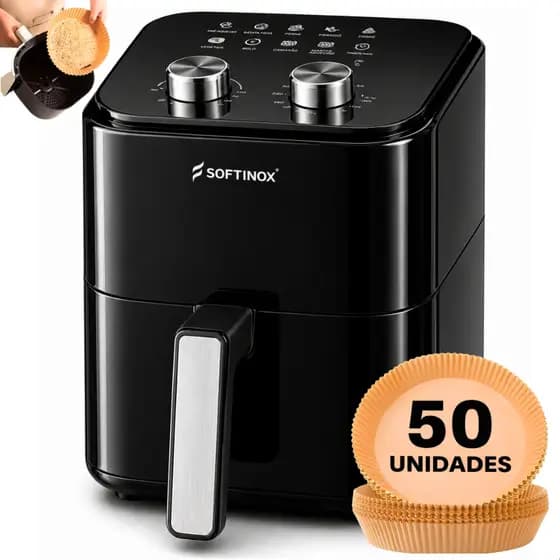 Air Fryer 4L Fritadeira Elétrica Sem Óleo 127V ou 220V Assadeira Preta Softinox + 50 Formas Papel