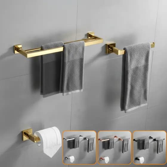 Kit Acessórios Para Banheiro Completo Porta Toalha Duplo Cabideiro e Papeleira Luxo Aço Inox 304