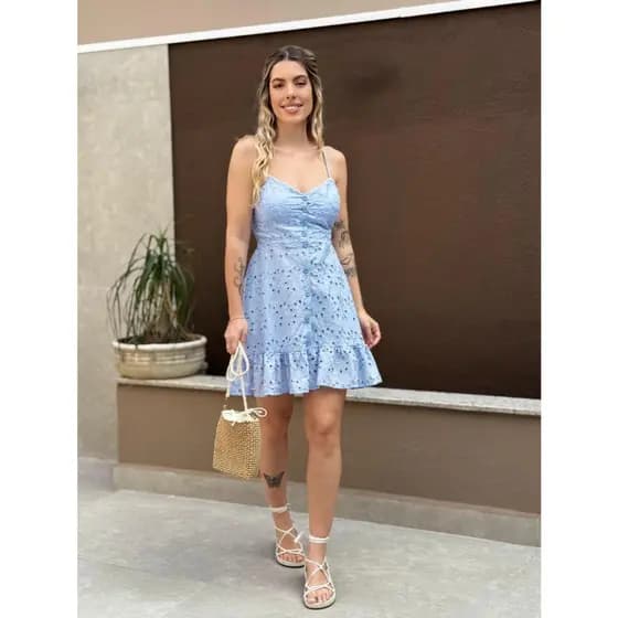 Vestido Botões Frente Curto no Laise