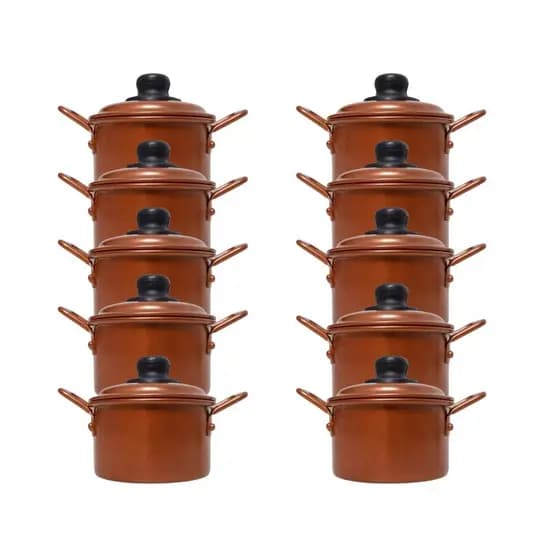Kit com 10 Mini Caçarolas Panelinhas Com Tampa Para Servir Caldos Cremosos em Restaurante
