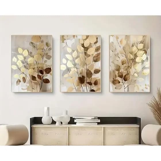 Quadro decorativo ,ambientes diversos , ,trilogia em tons pasteis e dourado ,tons neutros , design minimalista