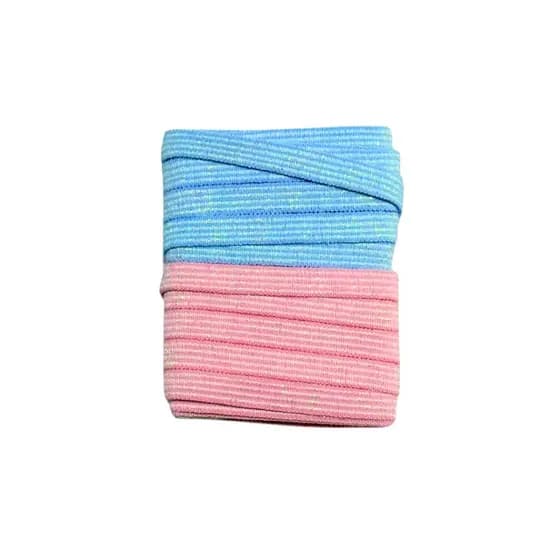 Kit Elástico Lurex Glitter 7mm Bicolor Rosa Bebê e Azul Bebê 4m Encadernação Agenda Planner Scrapbook DIY - Ref. BI001