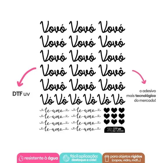 Cartela A6 Adesivo DTF UV - Dia dos Avós - Modelo "Vó, Vovó, Vovô, Vô" Ref. VOVO05 - 1 a 5 cartelas