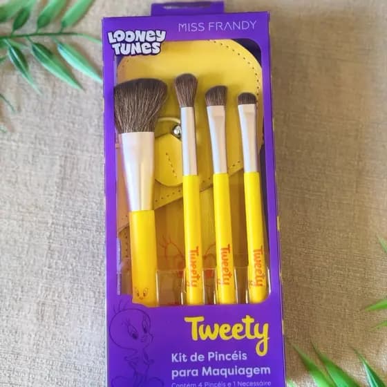 Kit 4 Pincéis e 1 Necessaire Linha Tweety Piu Piu - Miss Frandy