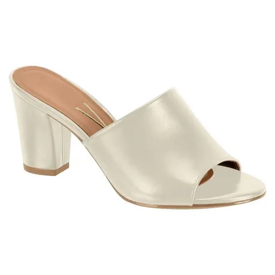 Vizzano Tamanco Feminino Salto Médio Grosso Casual Básico Preto Branco Nude