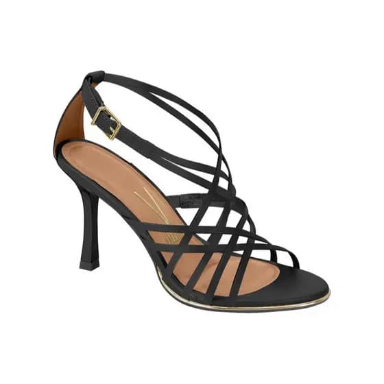 Vizzano Sandalia Feminina Tiras Gladiadora Salto Alto Preto Branco