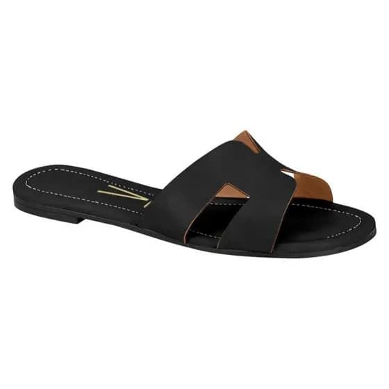 Sandalia Rasteirinha Vizzano Original Slide Preto Branco Mocca