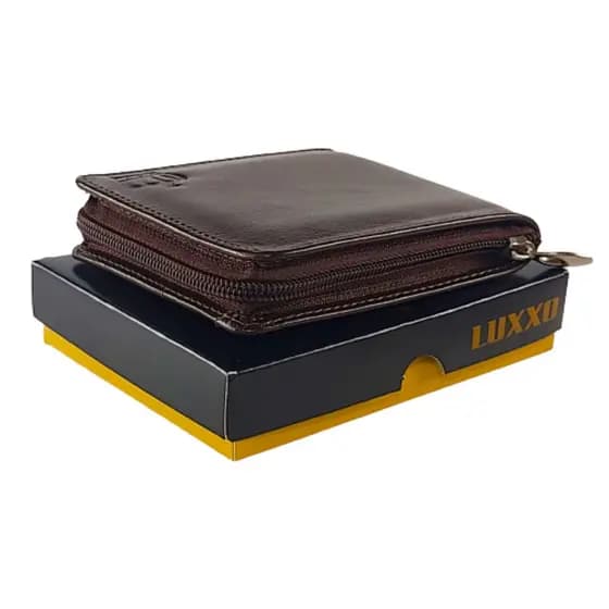 Carteira Masculina De couro Ziper Porta Cartão Moedas RG CNH Marrom