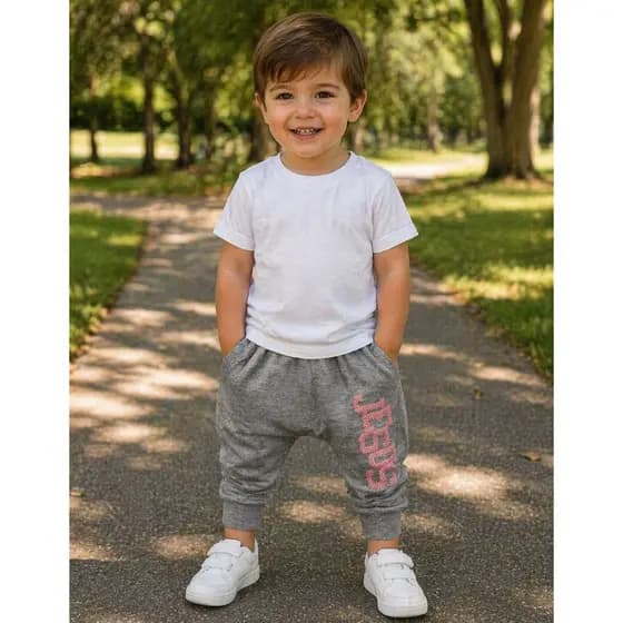 Calça Saruel Infantil Jesus Bebê Confortável Cinza 0 a 6 Anos Calça Bebê Masculina Feminina Gospel