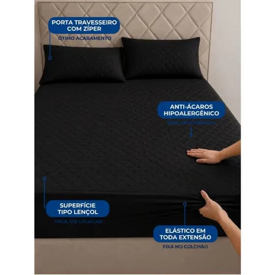 Kit Capa Impermeável para Colchão Casal + 2 Porta Travesseiro Impermeáveis - CC