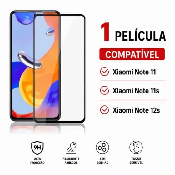 Película De Vidro 3D Xiaomi Note 11 / Note 11s / Note 12s - Película Note 11, Película Note 11s, Película Note 12s