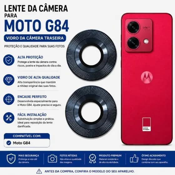 Lente da Câmera Para Moto G84 Vidro da Câmera Traseira G84 + Dupla Face 2pcs
