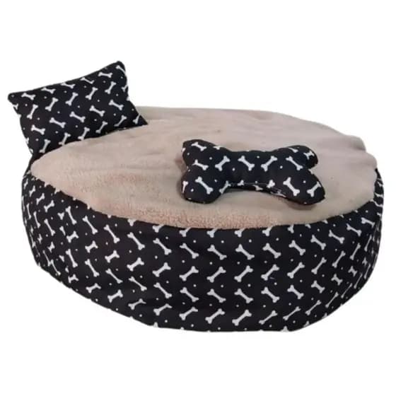 Cama Bola Redonda Pet 50 cm Com Almofada E Ossinho De Tecido