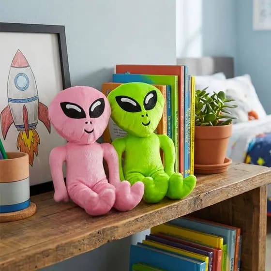 Kit 02 Bonecos Alienigena 44cm ET de Pelucia Decoração Extraterrestre