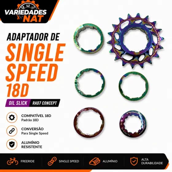 Adaptador Single Speed 18D Oil Slick Rad7 Concept Conversor Cassete Bike MTB Freeride