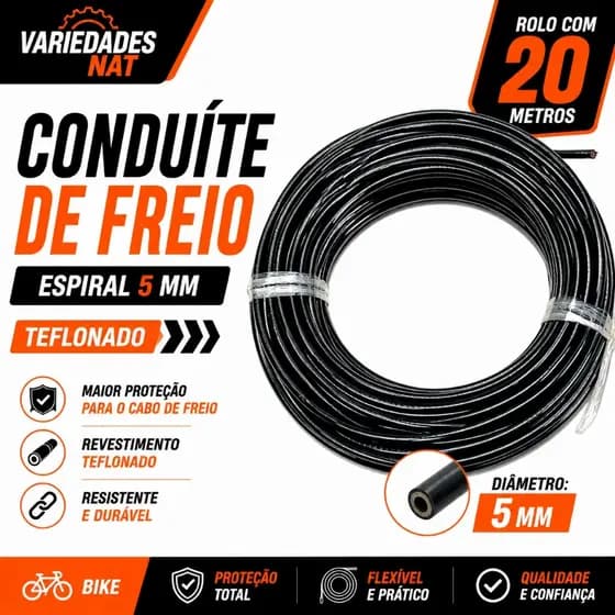 CONDUÍTE DE FREIO 5MM TEFLONADO PRETO ROLO 20M PARA BICICLETA MTB